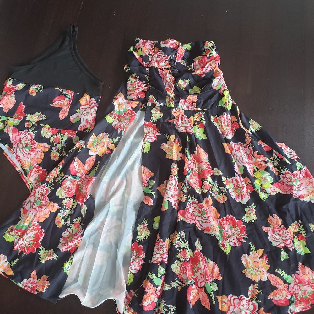 Floral Thigh Skirt & Floral Print One Shoulder Cut Out B
